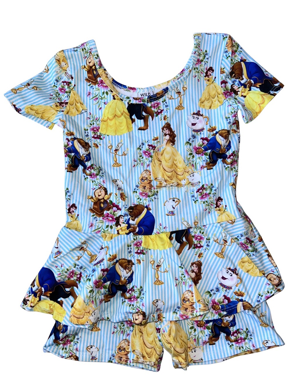 Wild Rich Kids Beauty and the Beast Blue Stripe Ruffle Romper